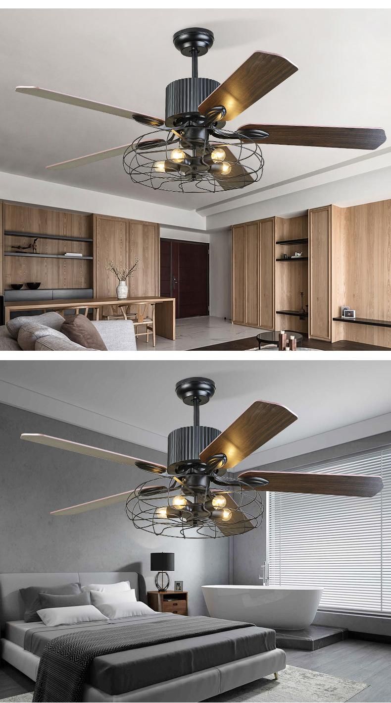 Hot Sale USA Morden Industrial Style Wooden 5 Blades LED Ceiling Fan with Light Bulb for Ceiling with Remote Control