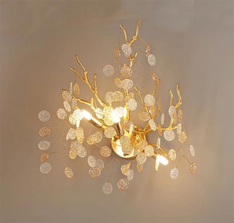 2022 Meerosee Modern Fancy Brass Wall Light Fixture Golden Wall Sconce Lamp Indoor Decorative Lighting for Bedroom