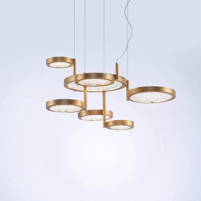 2022 Modern Hotel Lobby Round LED Ring Ceiling Light Black and Gold Chandelier Light
