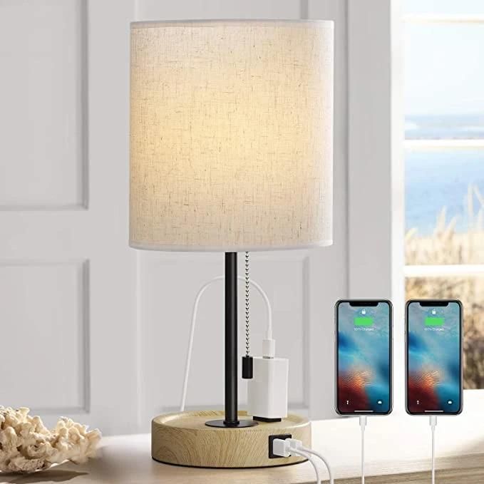 Table Lamps for Bedroom Set of 2 with USB Port, Bedside Table Lamps for Living Room Dorm Office, 3 Color Mode Pull Chain Nightstand Lamp