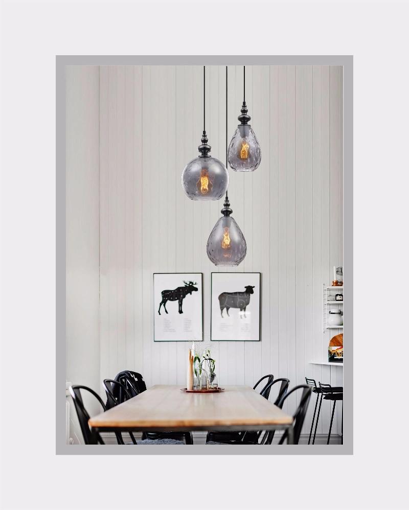 Distinctive Indoor Water Wave Glass pendant Lamp Copper Smoke hanging Lighting for drink shop