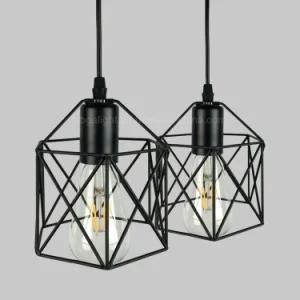 E27 Black Iron Cage Modern Hanging Lights for Indoor Living Room, Bedroom