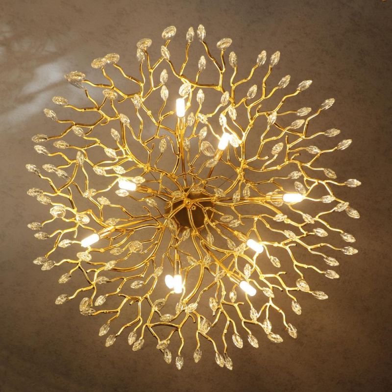 2022 Home Decor Pendant Lamp Bedroom Villa Lobby Brass Chandelier Tree Branch Crystal Latest Design