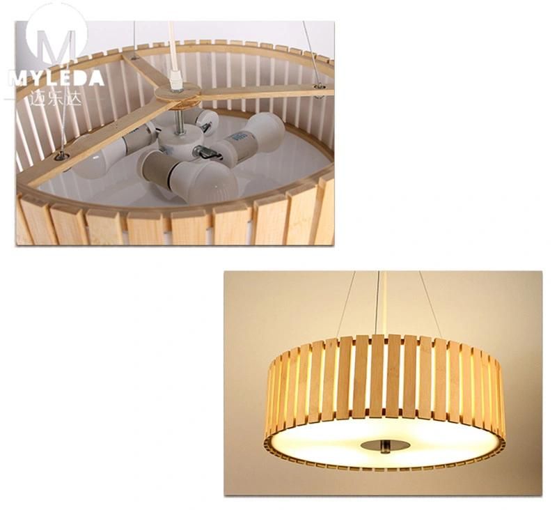 Lantern-Design Bamboo Wooden Fabric Pendant Light for Hotel