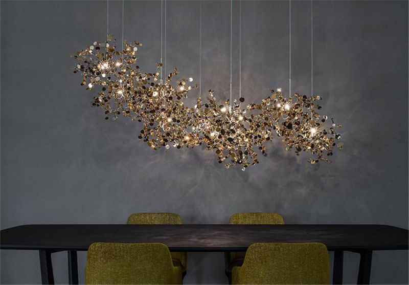 Chandelier Argent Lighting Hand Made Stainless Steel Leaf Chandelier Lamp for Living Room/Bedroom Home Art Deo Lighting