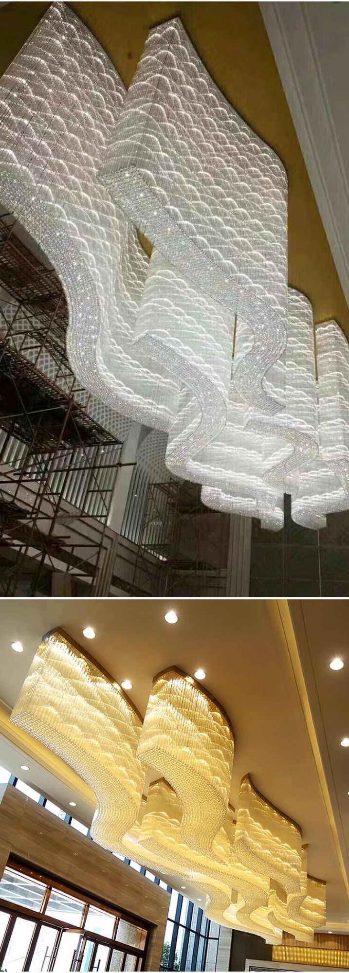 Large Lamp Stair Glass Hanging Modern Luxury White Gold LED Chandelier Light
