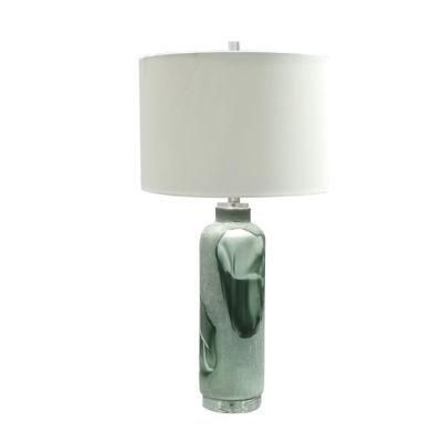 Abstract Nordic Green and White Bedroom Hotel Ceramic Table Lamp with Fabric Lampshades