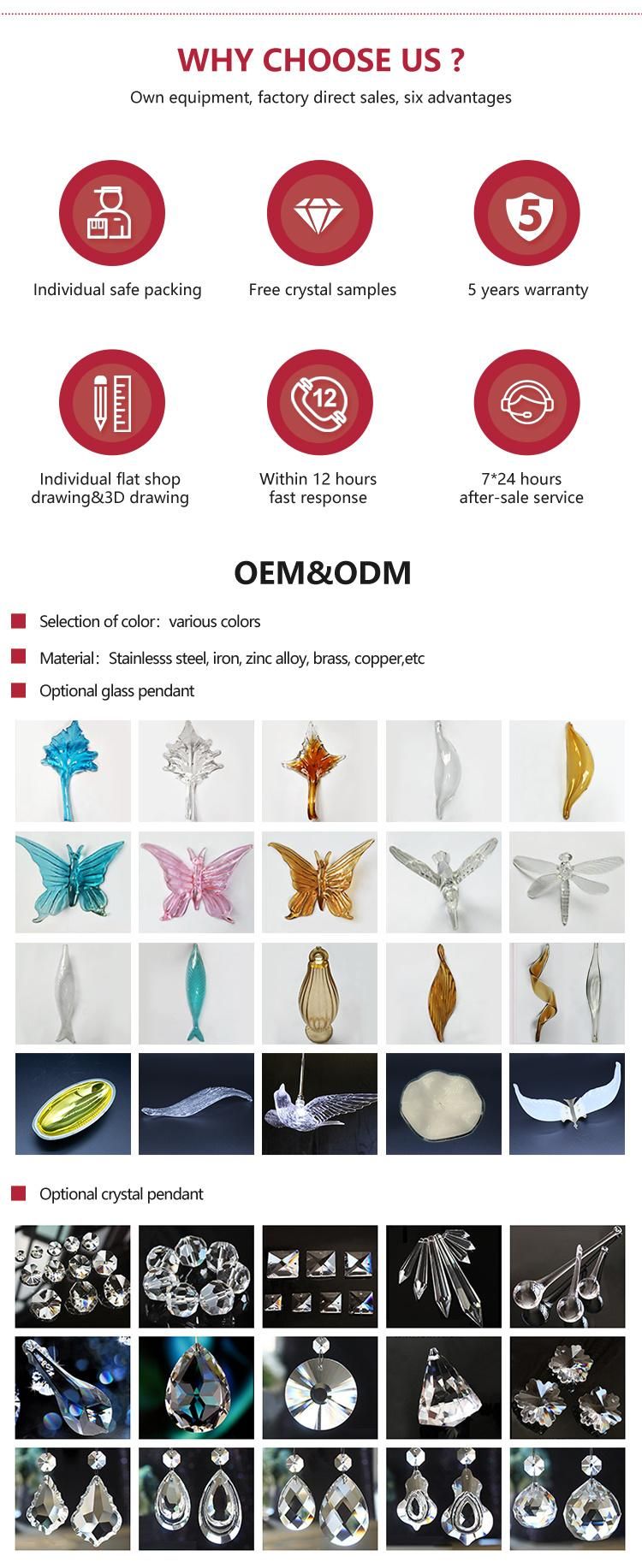 Professional Factory Banquet Hall Villa Department Large Luxury Glass LED Chandelier Ceiling Lamp