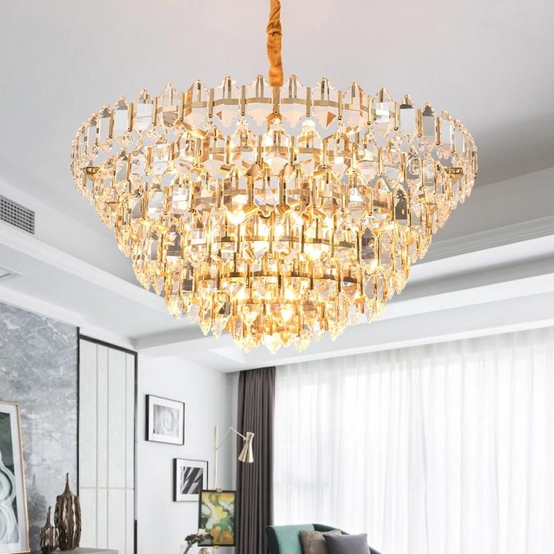 Suspension Crystal Luminaire Gold Hanging Lamp for Living Room Sitiing Room Decor (WH-AP-96)