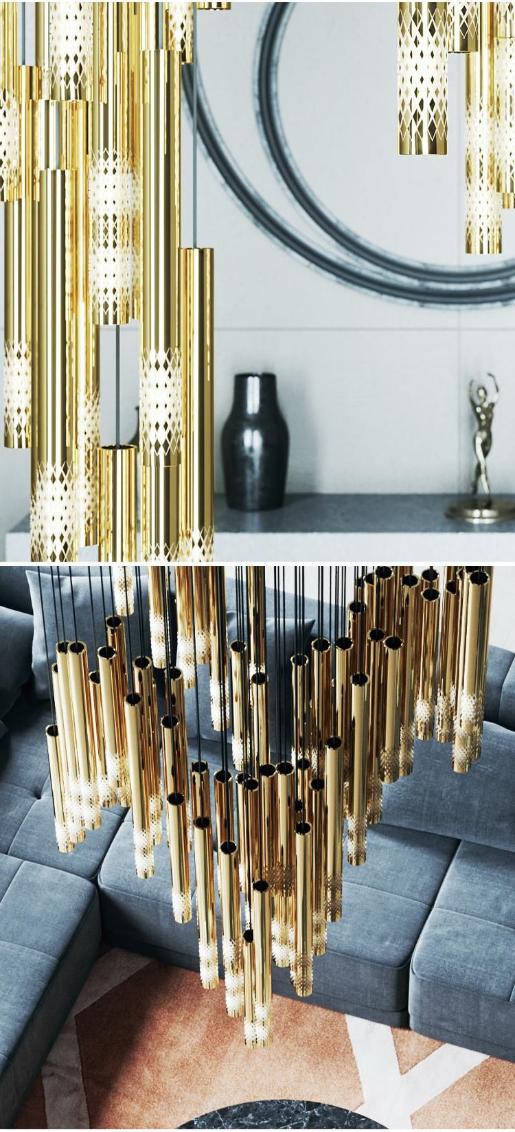 Customized Large Hotel Villa Business Center Metal Rod Long Staircase Chandelier