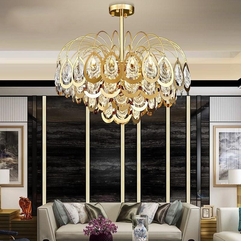 European Living Room Luxury Crystal Shade ceiling Lamp Pendant Lighting