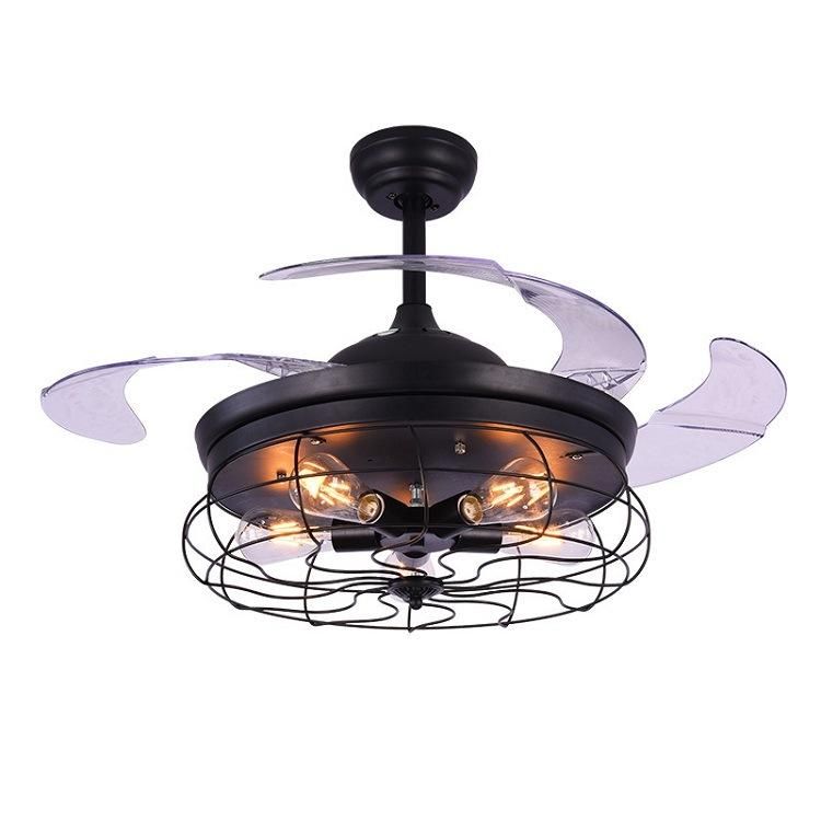 Modern Remote Control Invisible 4 Blade Retractable Ceiling Fans with Light for Kitchen Living Room