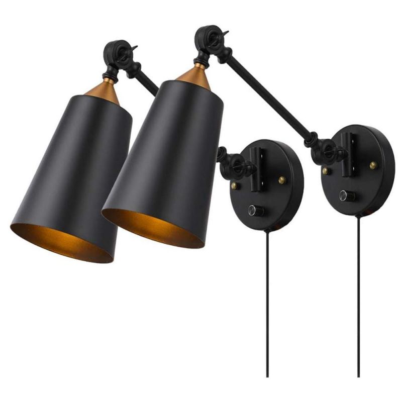 Industrial Plug in Wall Sconces with on off Switch Vintage Edison Swing Arm Wall Lamp Black Metal Shade Wall Light Fixtures