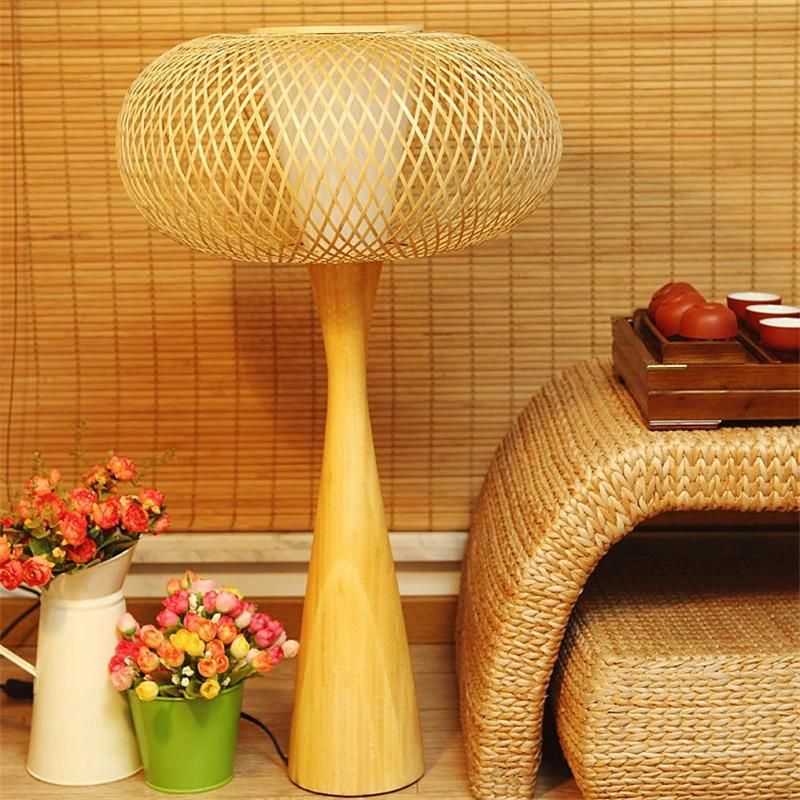 Chinese Style Garden Bamboo Table Light with Natural Wood Frame