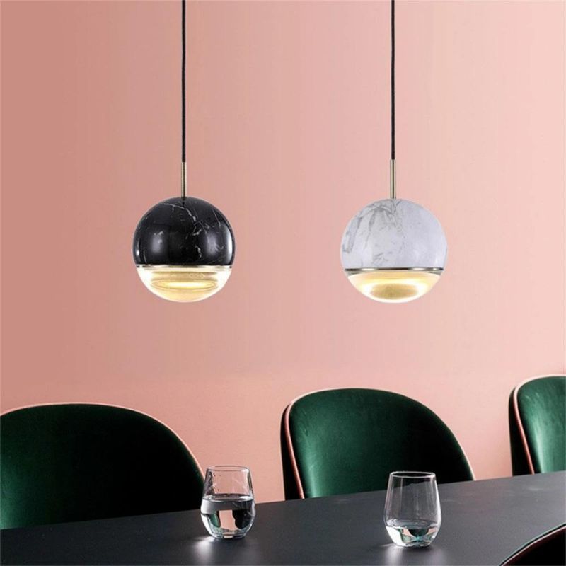 Simple Marble Texture Pendant Lamp Modern Crystal Ball Small Droplight Loft Black White Green Sphere Cord Pendant Light