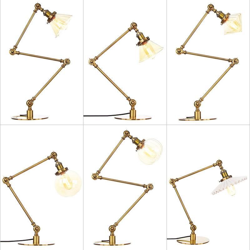 Adjustable Antique Brass Lamp Eye Protection Kids LED Desk Reading Light with Bulb Task Table Lamp