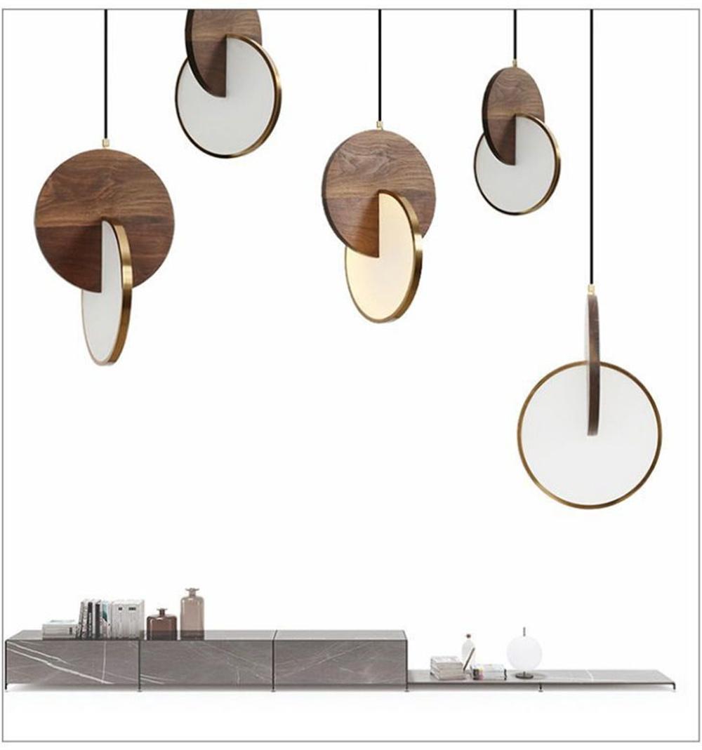 Simple Walnut LED Pendant Lamp Bedroom Bedside Lamps Home Decor Atmosphere Pendant Lights Nordic Modern Restaurant Light Fixture