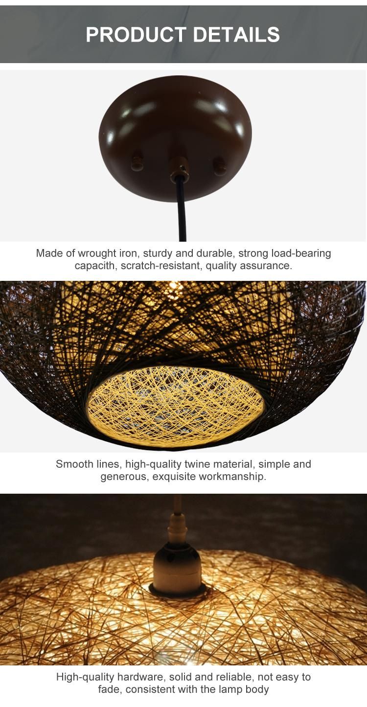 Most Popular Home Hotel Restaurant Decoration Vintage Twine Rope Hanging Ball Light Pendant Lamp