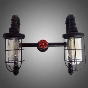 Vintage Water Pipe Two Cage Wall Lamp for Restuarant