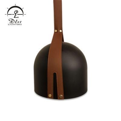 Leather Belt Black Aluminum Shade Hanging Chandelier Pendant Light
