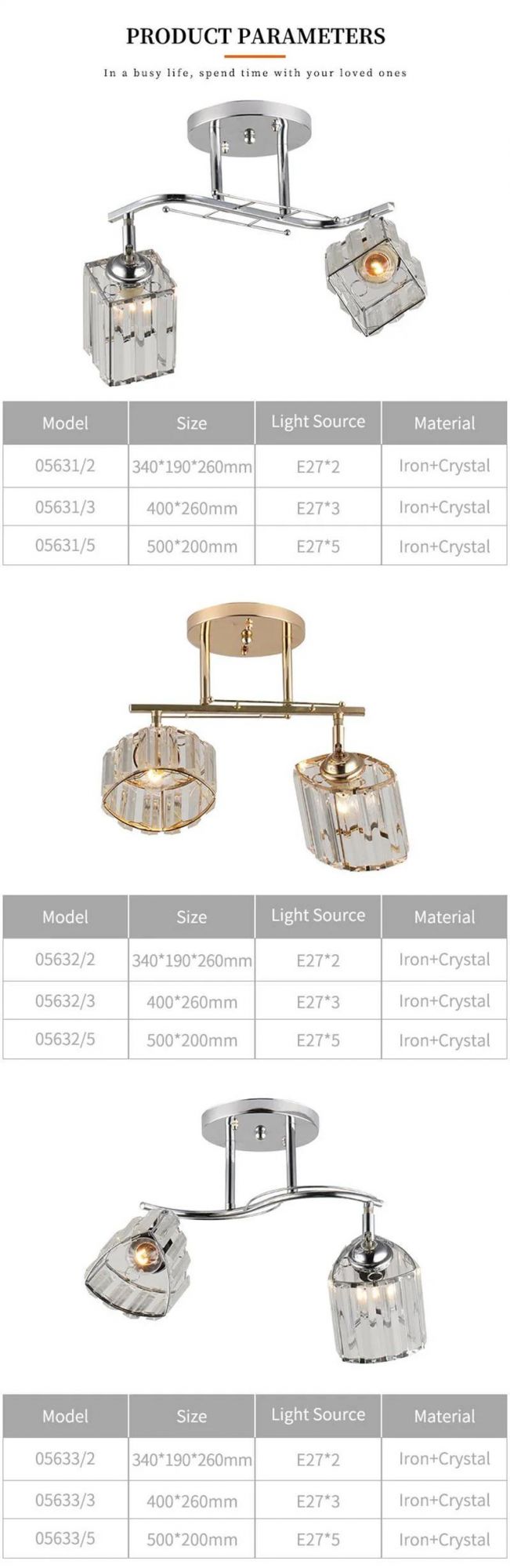 High Quality Home Decoration Living Room Glass Iron Crystal LED Ceiling Light
