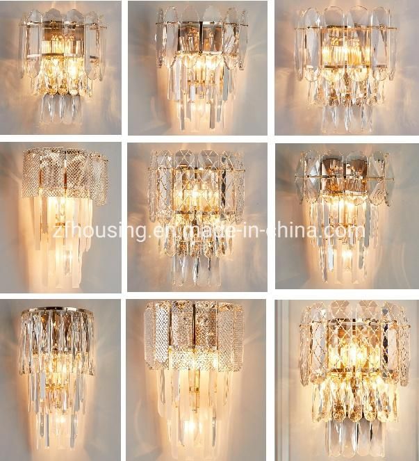 The Latest Golden Luxury European Hotel Living Room Light Crystal Glass Wall Lamp