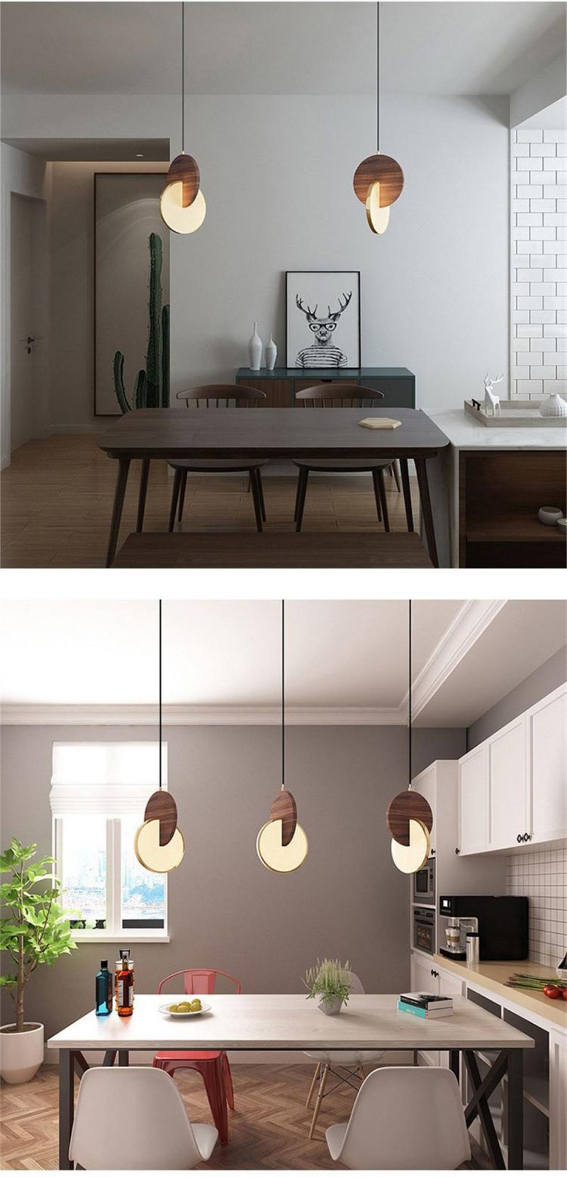 Simple Walnut LED Pendant Lamp Bedroom Bedside Lamps Home Decor Atmosphere Pendant Lights Nordic Modern Restaurant Light Fixture