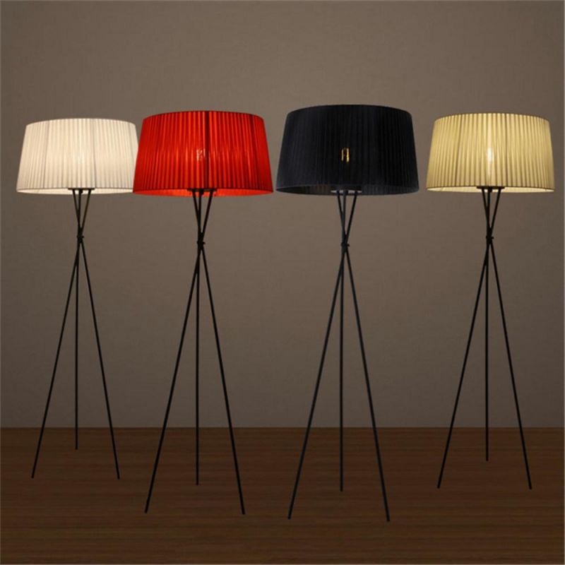 Modern Home Deco Luminaria Iron Tripod Fabric Lampshade Simple Standing Lamp Floor Light