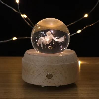 Wholesale 3D Gift Lamp Prince Battery Power Wooden LED Night Light Glass Ball Music Desk Table Light for Home Decor