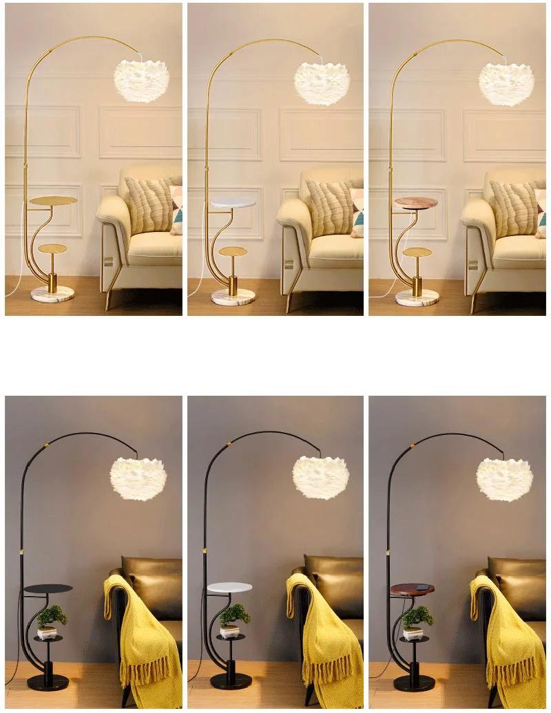 Romantic Feather Floor Lamp, Sofa Vertical Table Lamp for Living Room Bedroom Bedside Lamp (WH-MFL-87)
