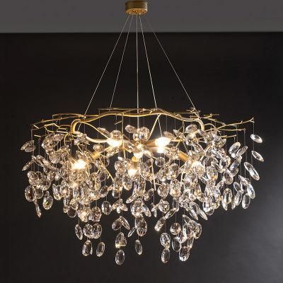 Villa Living Room Pendant Lamp Light Luxury Full Copper Crystal Bedroom