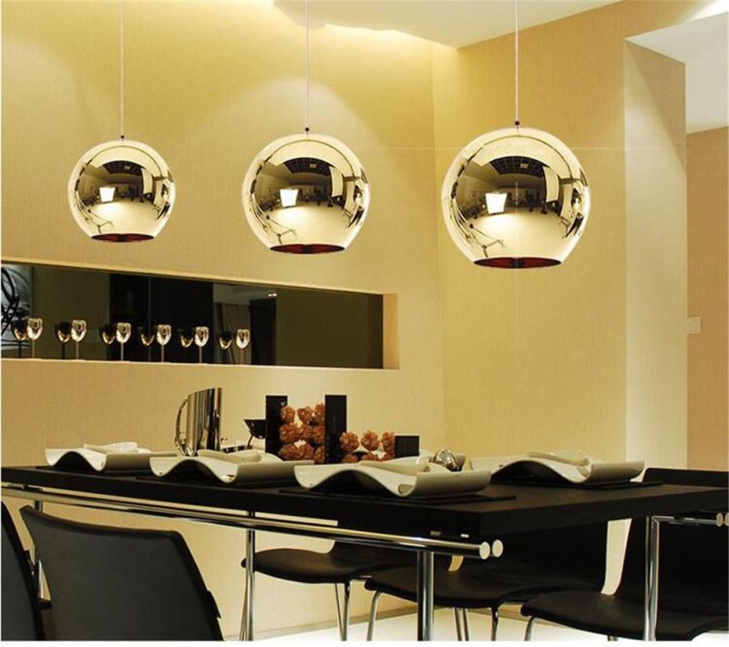 LED Chandelier Modern Glass Ball Pendant Lamp Luster Copper Sliver Shade Mirror Hanging Lamp Home Decor Light Fixtures