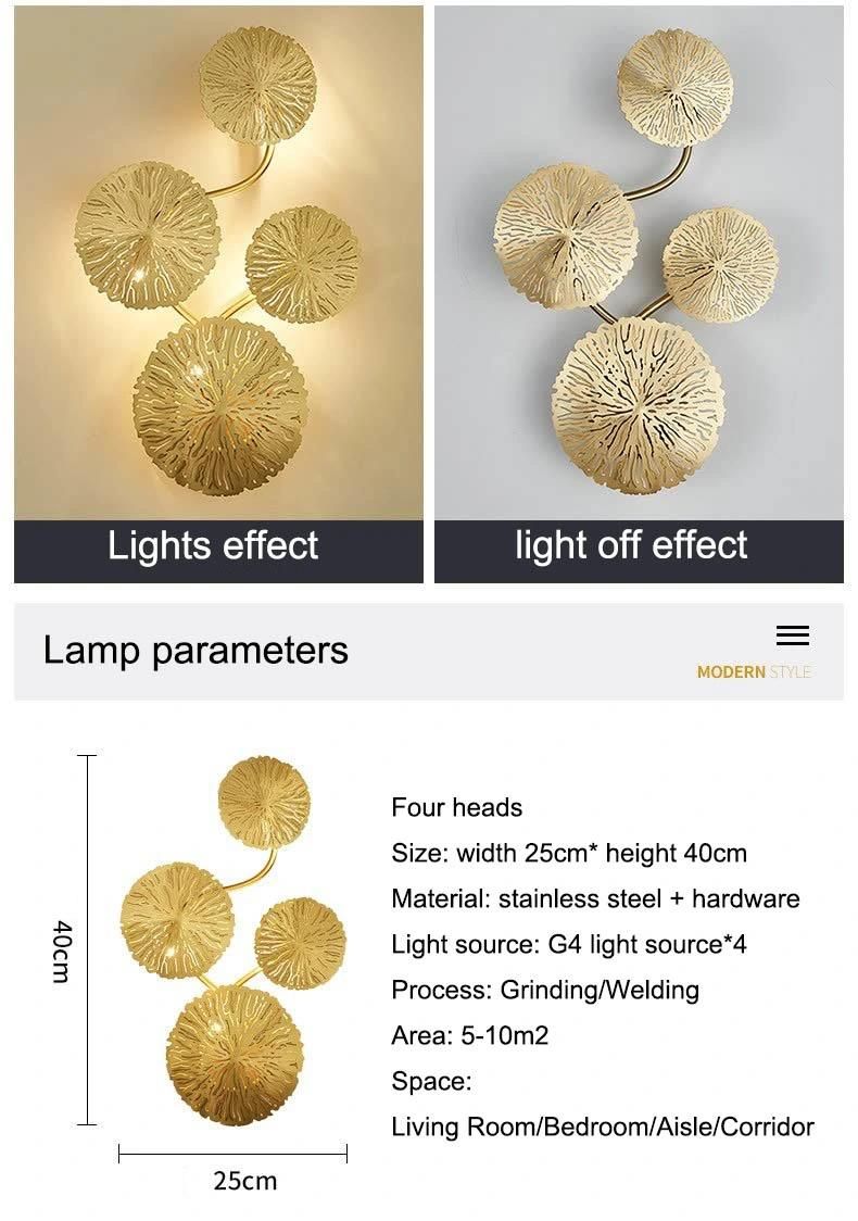 Light Luxury Indoor Wall Lamp Bedside Bedroom Living Room Stairs Aisle Corridor Background Decorative Light Lotus Leaf Lamp