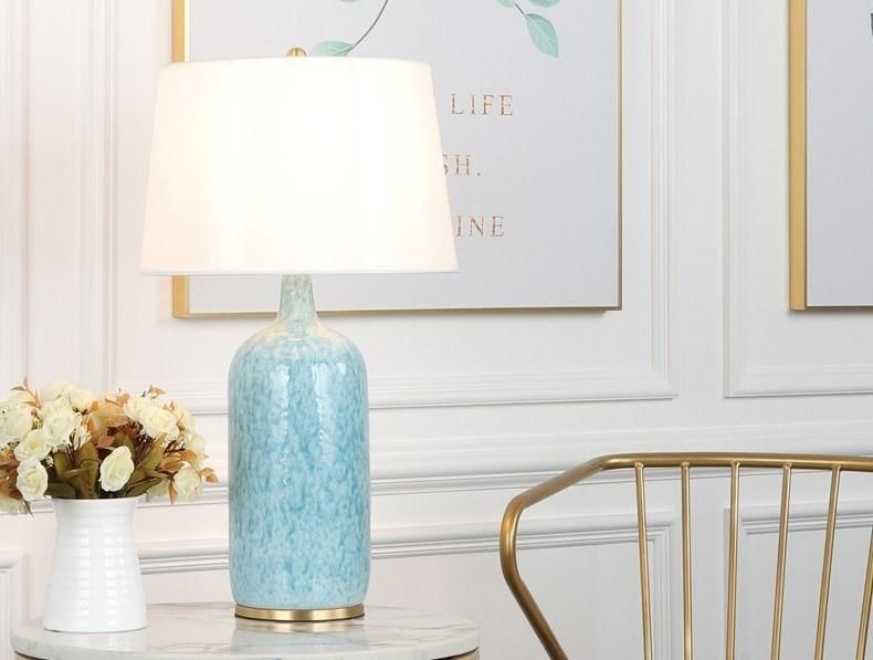 American Copper Ceramic Lamp Creative Bedroom Bedside Lamp Living Room Light Luxury Modern Simple Blue