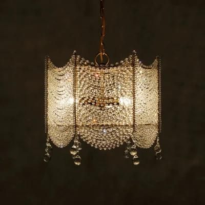 Square Clear Crystal Chandelier Lighting French Pendant Lamp for Girls Room, Bedroom