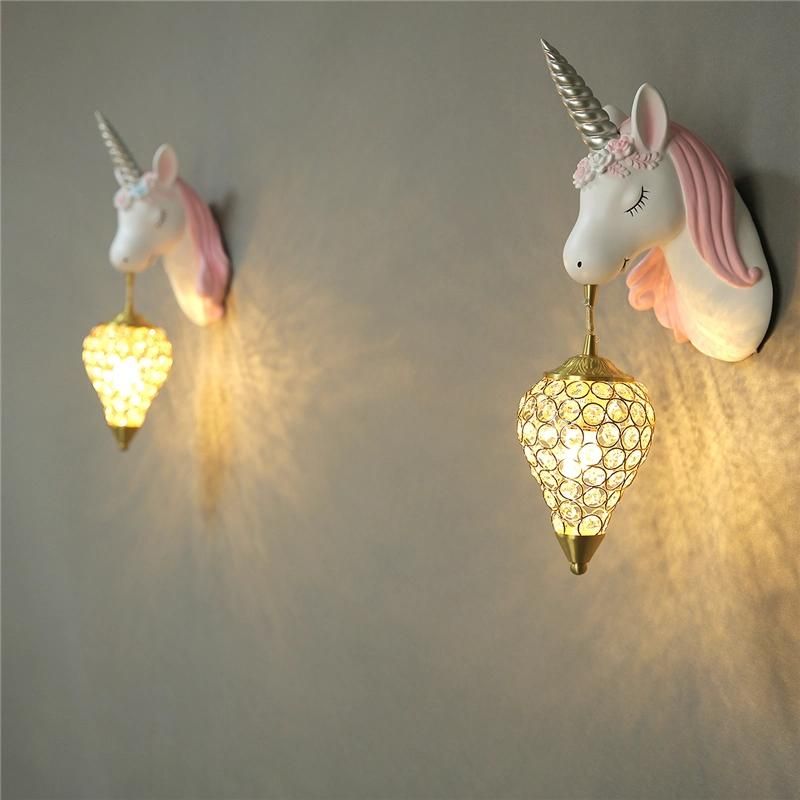 Creative Cartoon Unicorn Lamp Pink Children′s Room Decor Wall Lamp Princess Baby Bedroom Bedside Lamp Girl′s Room Wall Lights