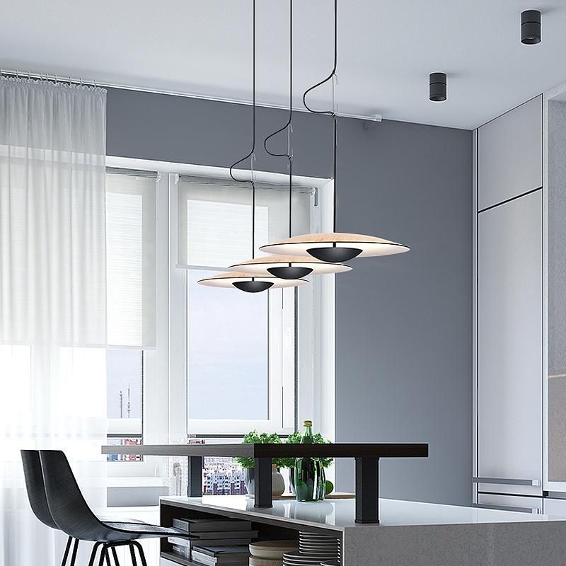 Modern Flying Saucer Wood Grain LED Hanging Pendant Lamp