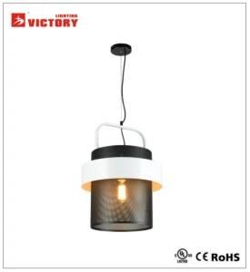 New Design Single Pendant Lamp in White Aluminum and Black Metal for Project