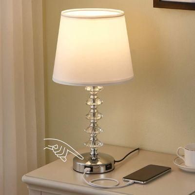 USB Charging Ports 3 Way Dimmable Touch Crystal Table Lamp