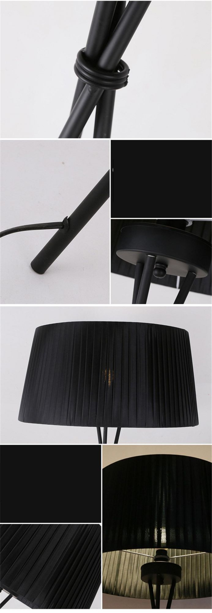 Modern Home Deco Luminaria Iron Tripod Fabric Lampshade Simple Standing Lamp Floor Light