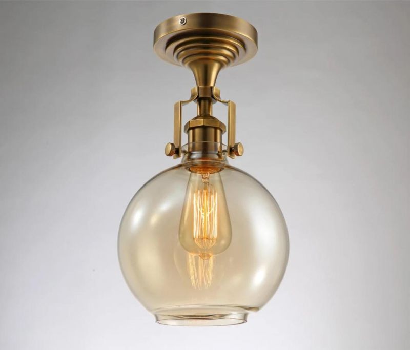 Retro Industry Simple Copper Wrought Iron Chandelier Lighting Light Hanging LED Bulb Ceiling Glass Lamp for House and Hotel Home Dining Room Bedroom Decorative