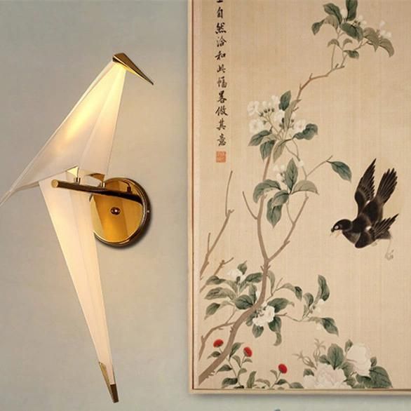 Nordic Paper Crane Bird Bedroom Wall Lamp