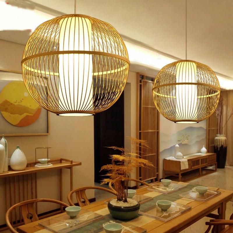 Creative Round Bamboo Lantern Pendant Light Handmade Wood Suspension Lamp (WH-WP-25)