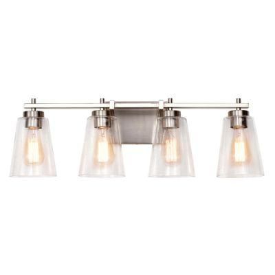 4 Light Brushed Nickel Clear Seeded Glass Bathroom Light Fixtures