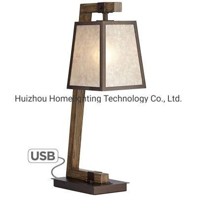 Jlt-9434 Rustic Mica Shade Table Lamp with USB Charging Port