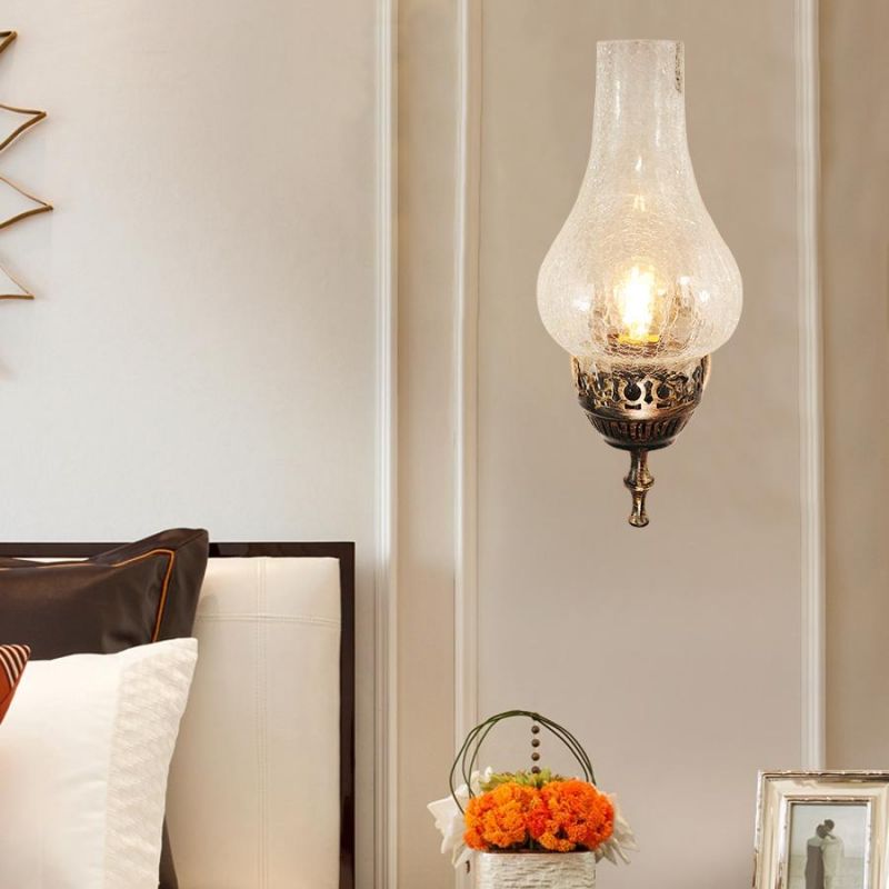 Vintage Metal Wall Glass Light Chinese Style E27 Oil Lamp with Crack Lampshade Vintage Oil Lamp (WH-VR-111)