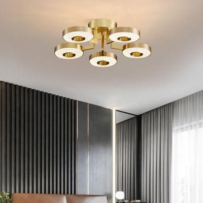 Modern Simple Copper Ceiling Light LED Living Room Lamp Luxury Crystal Dining Room Light