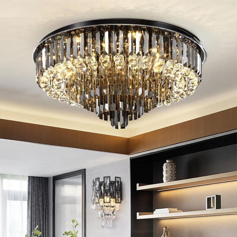 Luxury LED Ceiling Chandelier for Living Room Big Crystal Lamp Smoke Grey Crystal Ceiling Light (WH-CA-58)