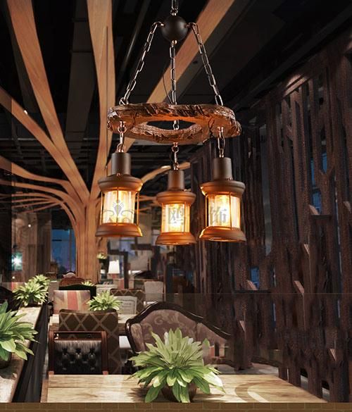 Chandelier Modern Lighting with Wood for Dinner Room Coffee Bar Decoration