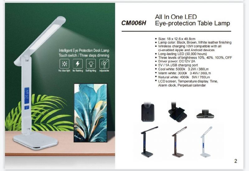 Eyes Protection LED Desk Table Lights with a USB Port and a 10W Wireless Charger